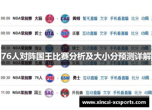 76人对阵国王比赛分析及大小分预测详解